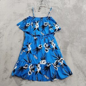 Tanzara Dress Womens M Blue Floral Off Shoulder Ruffle Sundress Tropical